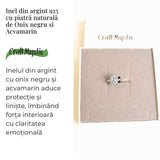 Inel argint 925 cu Acvamarin si Onix Negru - Claritate si Protectie
