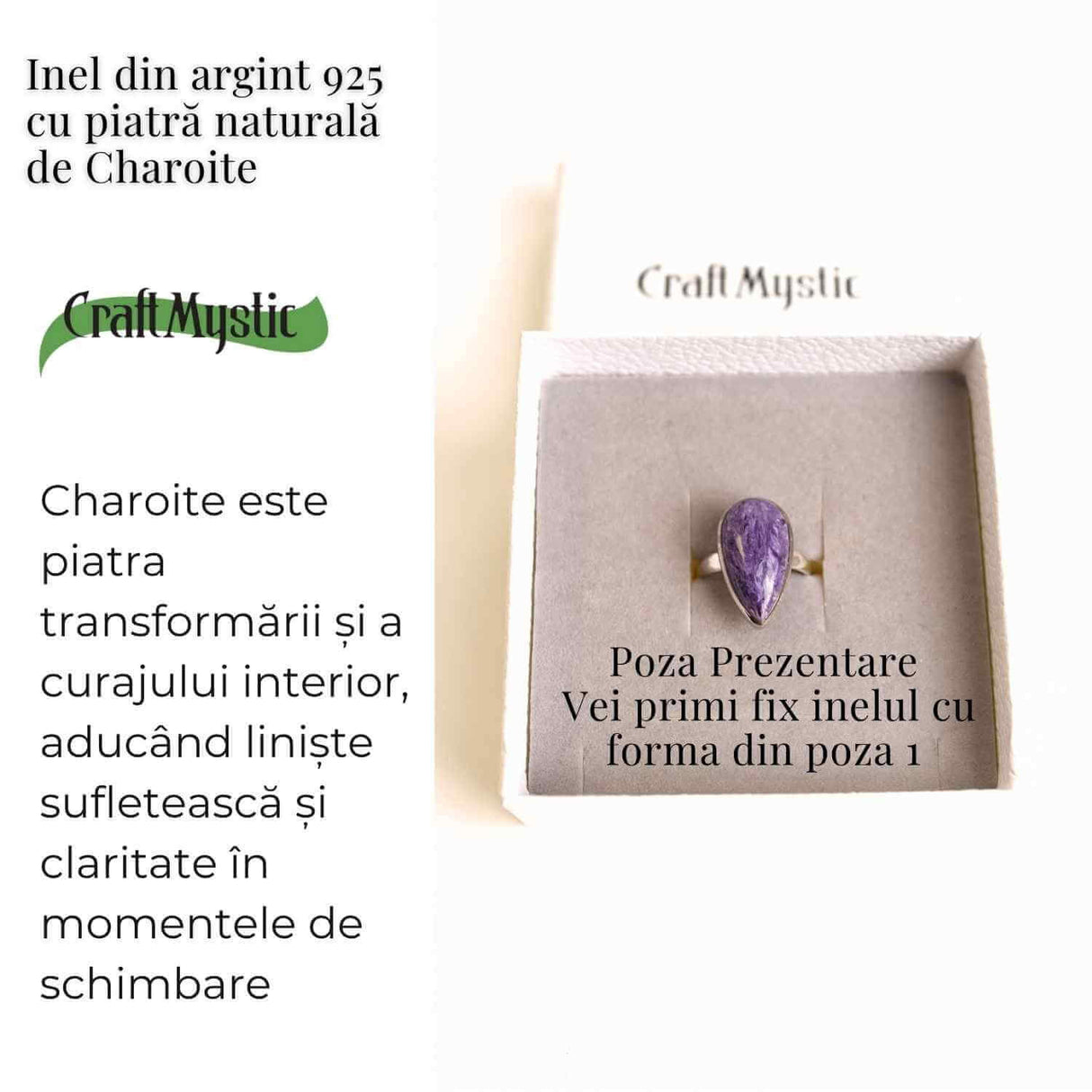 Inel argint 925 cu Charoite picatura - Transformare si intuitie