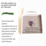 Inel argint 925 cu piatra naturala Charoite dreptunghiular