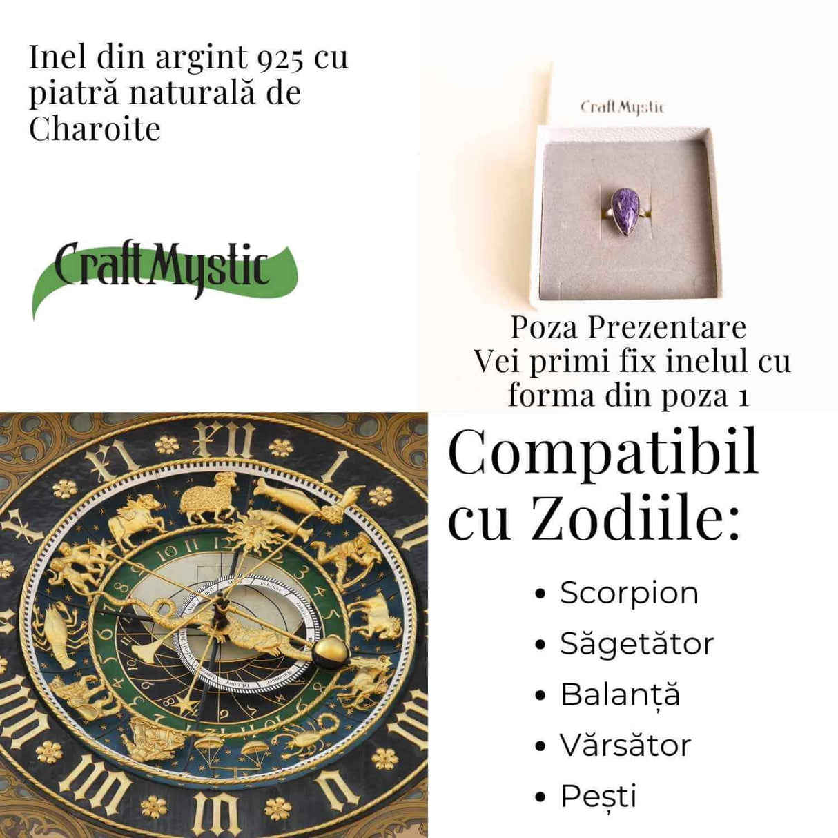 Inel argint 925 cu Charoite picatura - Transformare si intuitie