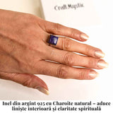 Inel argint 925 cu Charoite patrat - Transformare interioara si claritate spirituala