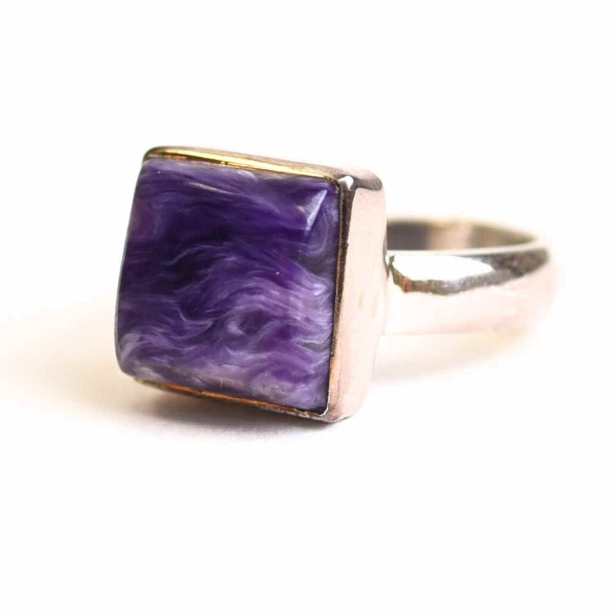Inel argint 925 cu Charoite patrat - Transformare interioara si claritate spirituala
