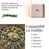 Inel Argint 925 placat cu aur 18K cu Ametist Rotund - Armonie si Claritate Spirituala