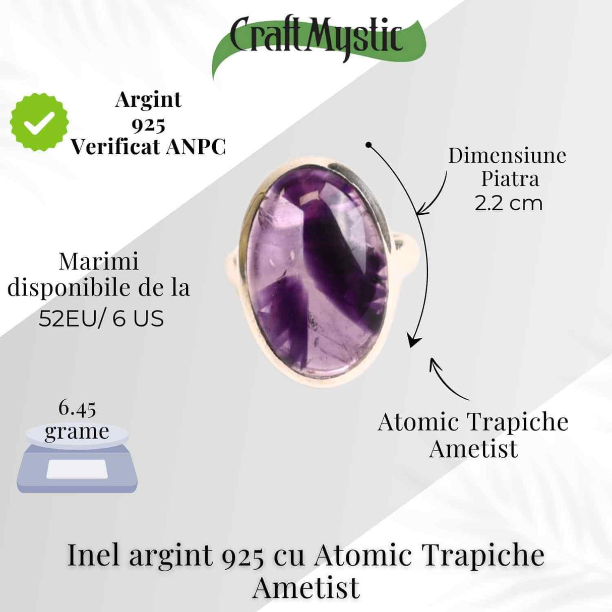 Inel argint 925 cu Atomic Trapiche Ametist oval - Claritate și Echilibru Interior