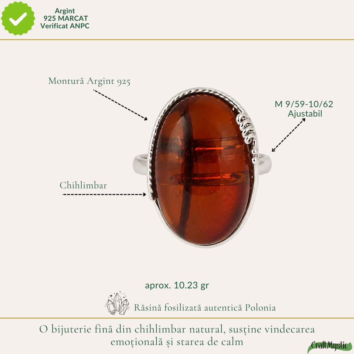 Inel Argint 925 cu Chihlimbar Cherry Oval – Eleganta Calda si Feminitate