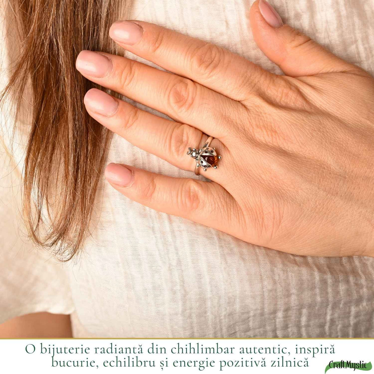 Inel Argint 925 cu Chihlimbar Coniac Natural – Eleganta Calda si Feminitate