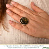 Inel Argint 925 cu Chihlimbar Verde Oval – Eleganta Naturala si Energie Feminina