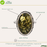 Inel Argint 925 cu Chihlimbar Verde Oval – Energie Naturala si Eleganta Statement