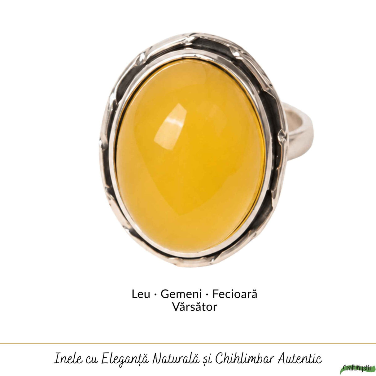 Inel Argint 925 cu Chihlimbar Galben Oval – Caldura si Eleganta Naturala