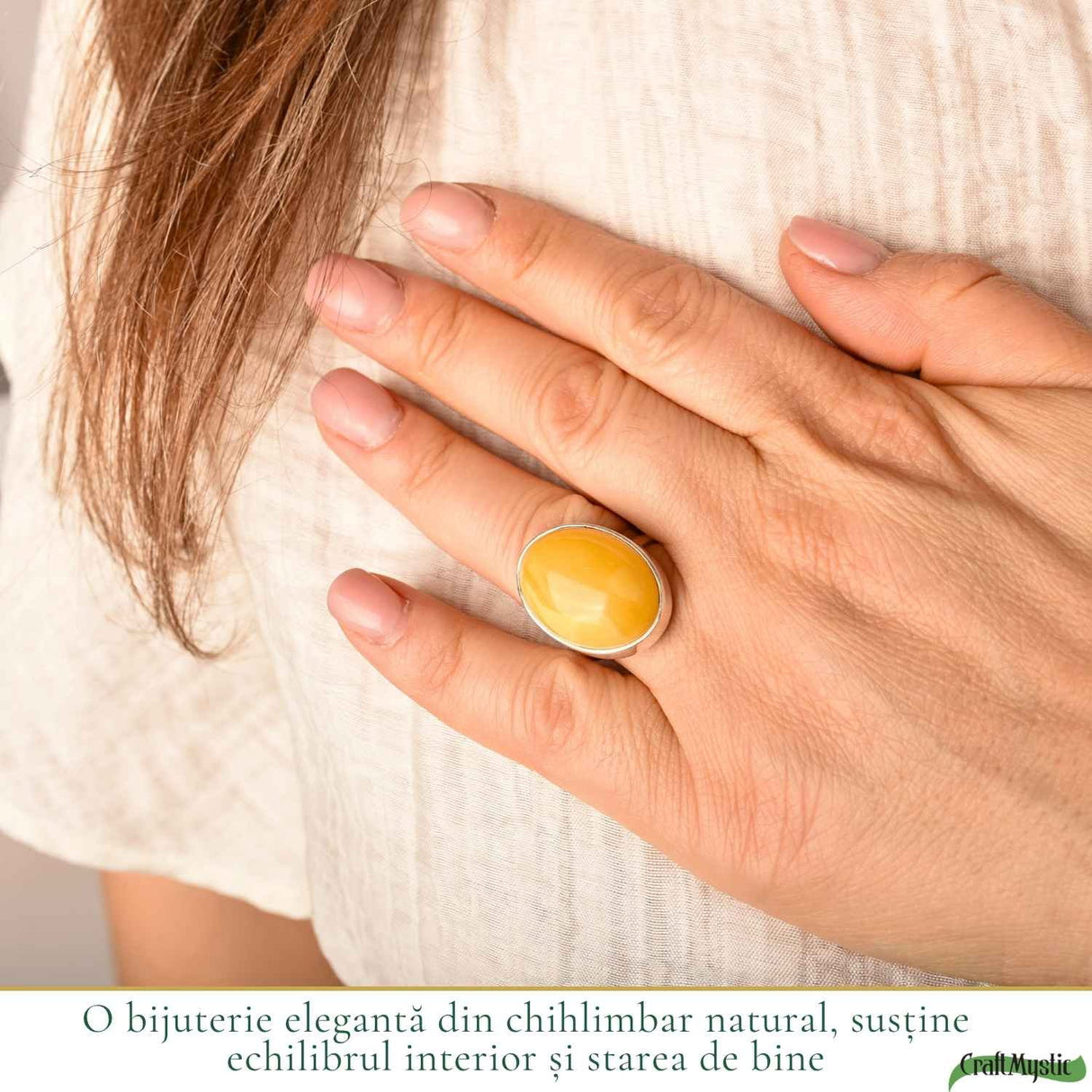 Inel Argint 925 cu Chihlimbar Galben Oval – Eleganta Solara si Feminitate