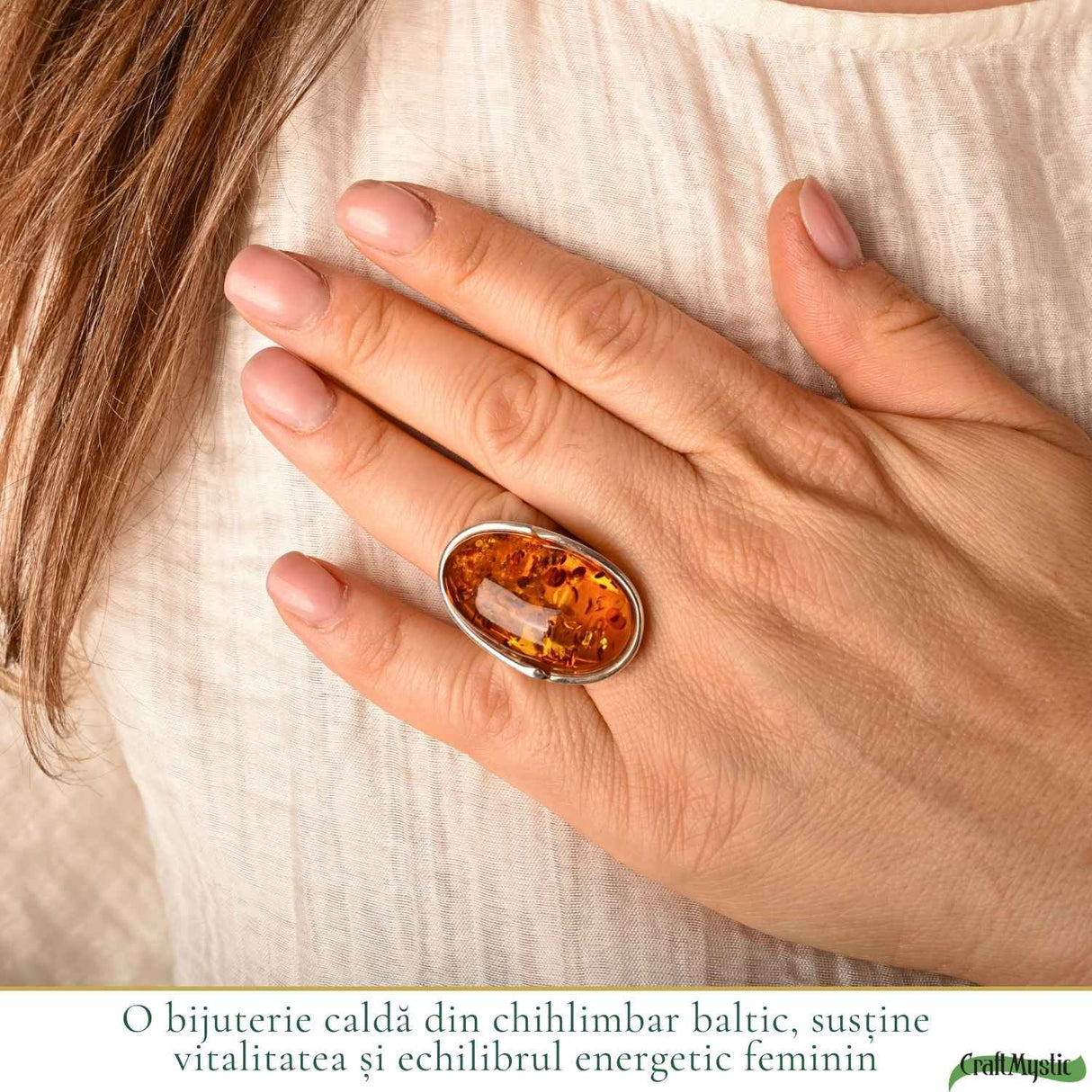 Inel Argint 925 cu Chihlimbar Coniac Oval – Eleganta Calda si Rafinament Natural