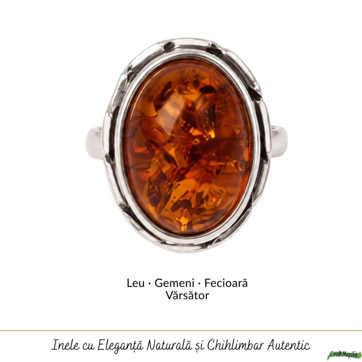 Inel Argint 925 cu Chihlimbar Coniac Oval – Eleganta Calda si Energie Naturala