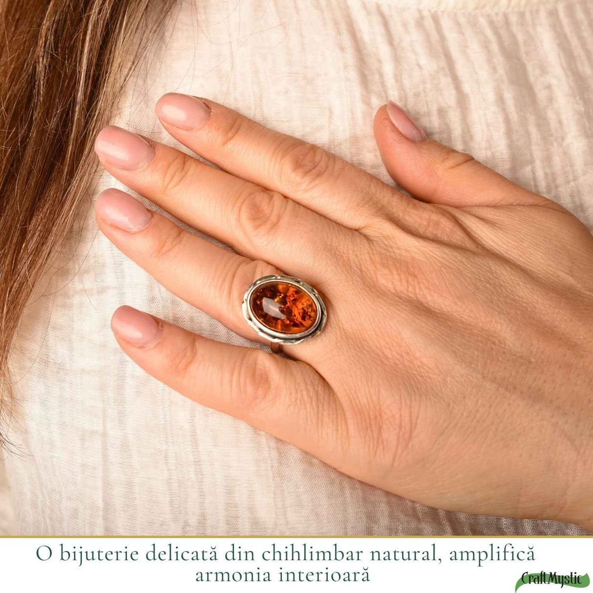 Inel Argint 925 cu Chihlimbar Coniac Oval – Eleganta Calda si Energie Naturala