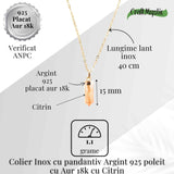 Colier Citrin Turnulet montura argint 925 placat cu aur de 18k si lant inox - Claritate Mentala si Energie Pozitiva