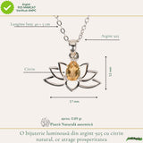 Colier citrin natural lotus argint 925 – energie, optimism si echilibru