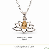 Colier citrin natural lotus argint 925 – energie, optimism si echilibru