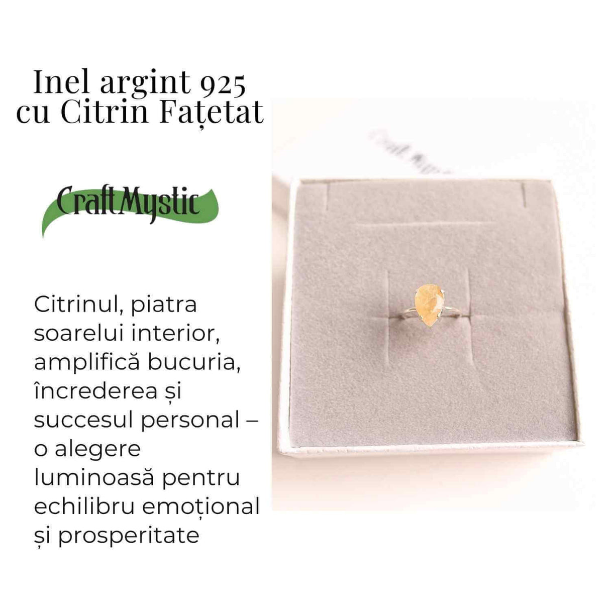 Inel ajustabil Argint 925 cu Citrin Fatetat - Abundenta si Energie Pozitiva in Fiecare Zi
