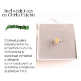 Inel ajustabil Argint 925 cu Citrin Fatetat - Abundenta si Energie Pozitiva in Fiecare Zi