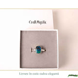 Inel Argint 925 cu Crisocola Dreptunghi – Echilibru si Eleganta Naturala