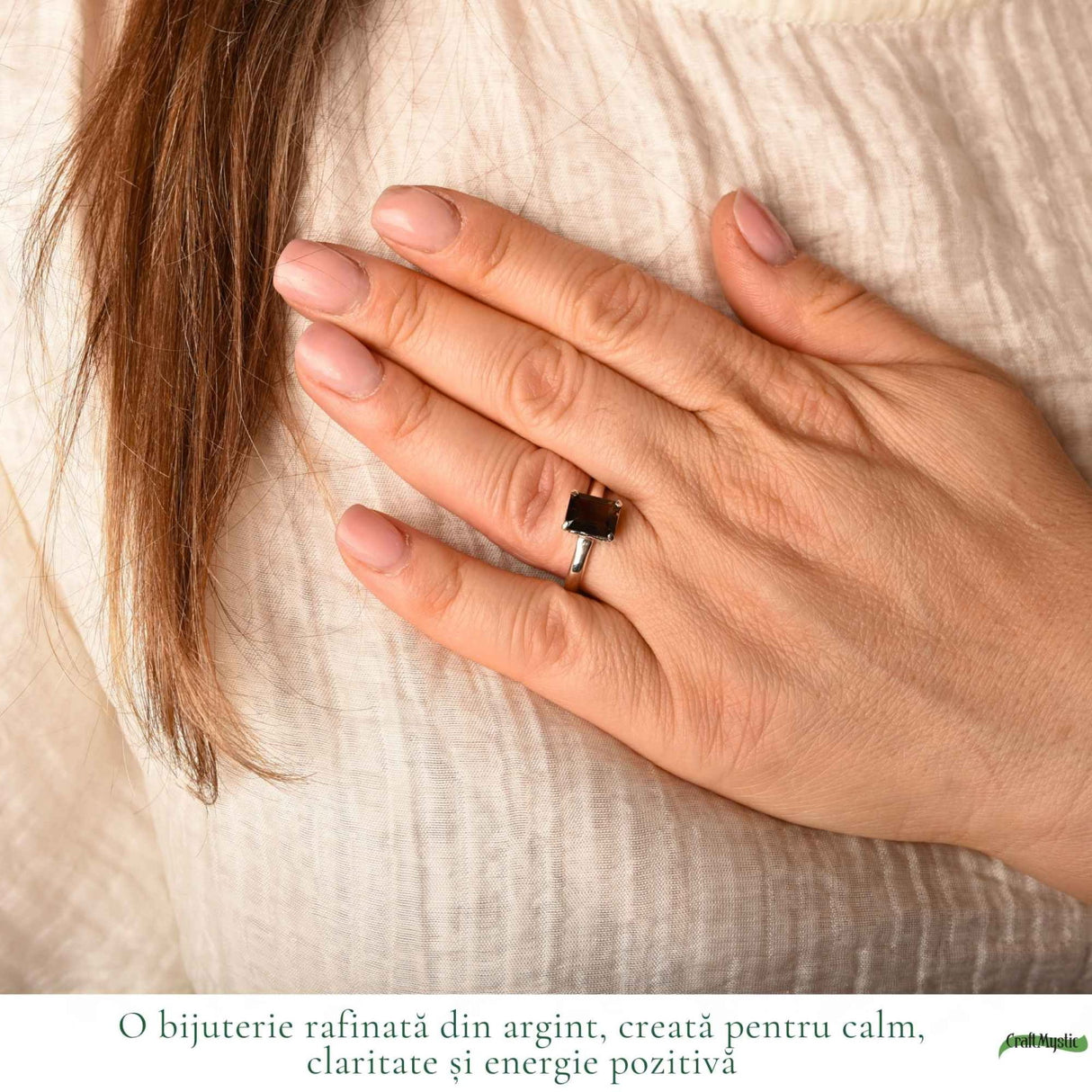 Inel Argint 925 cu Cuart Fumuriu Fatetat Dreptunghi – Protectie si Stabilitate