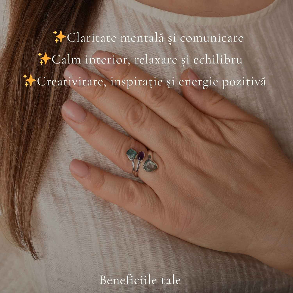 Inel Argint 925 cu Acvamarin, Ametist si Apatit Albastru – Claritate si Calm