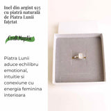 Inel Argint 925 cu Piatra Lunii Fatetata Patrata - Echilibru Emotional si Lumina Interioara