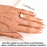 Inel Argint 925 cu Piatra Lunii Fatetata Patrata - Echilibru Emotional si Lumina Interioara