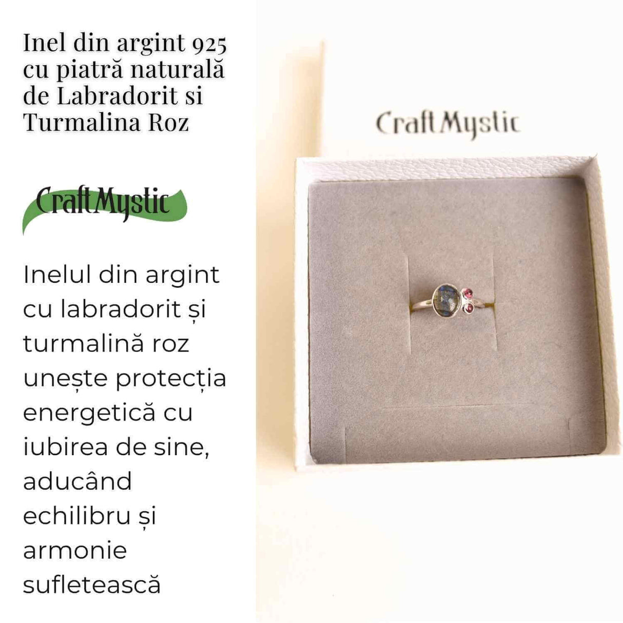 Inel argint 925 cu Labradorit si Turmalina Roz - Armonie si Echilibru Emotional