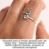 Inel Ajustabil Argint 925 cu dublu Topaz Albastru Fatetat - Claritate si Echilibru Emotional