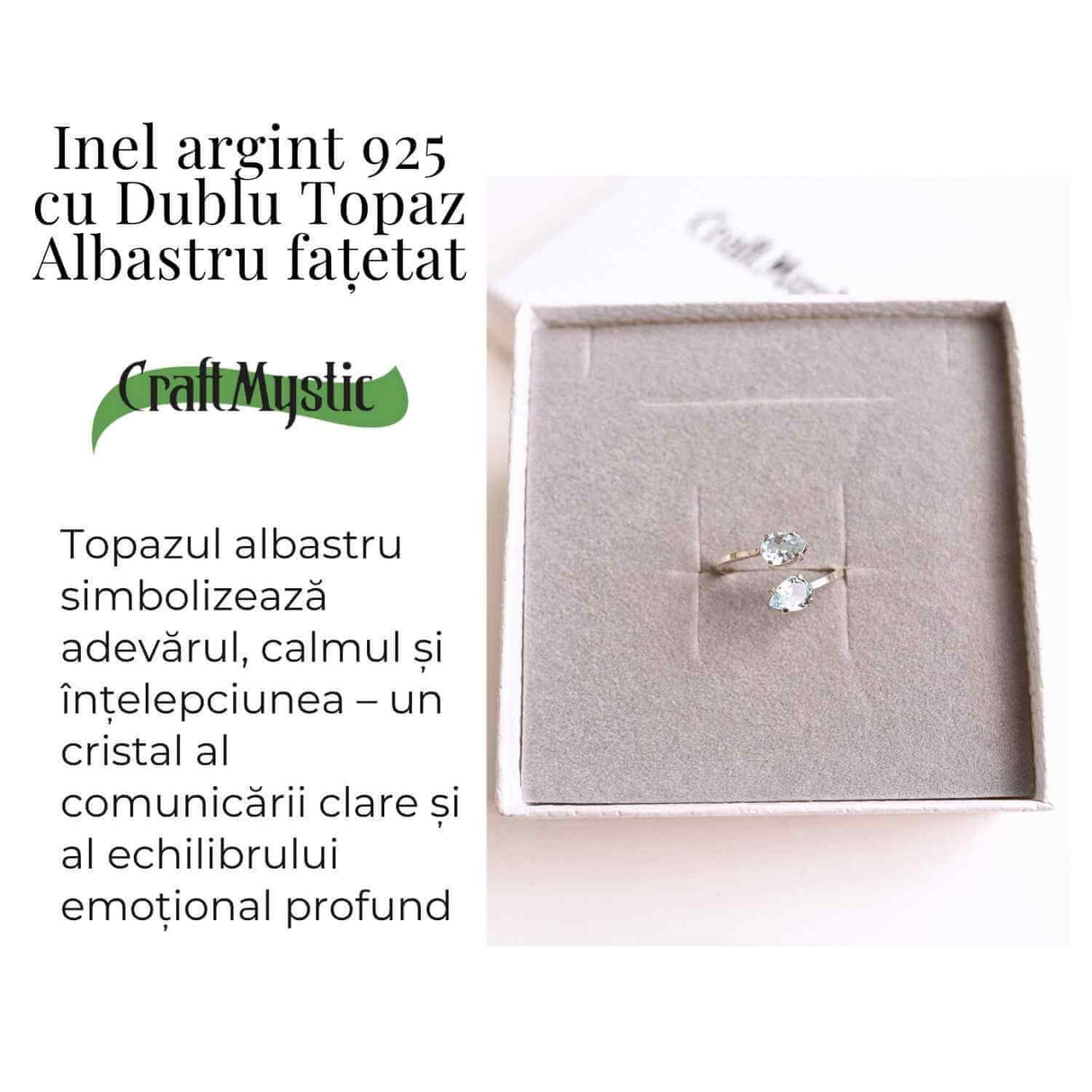 Inel Ajustabil Argint 925 cu dublu Topaz Albastru Fatetat - Claritate si Echilibru Emotional