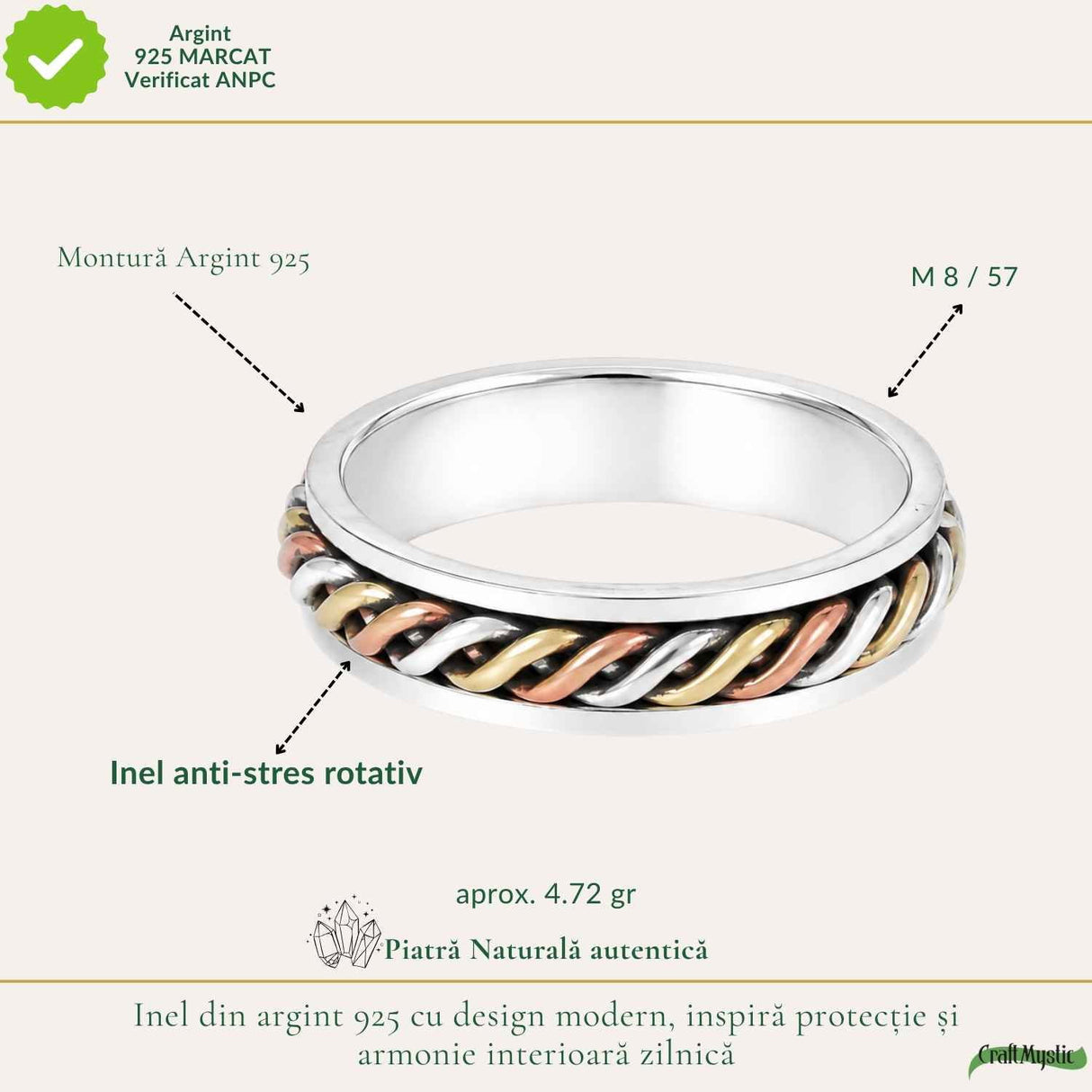 Inel Argint 925 Rotativ Anti-Stres – Echilibru si Calm Interior Zilnic
