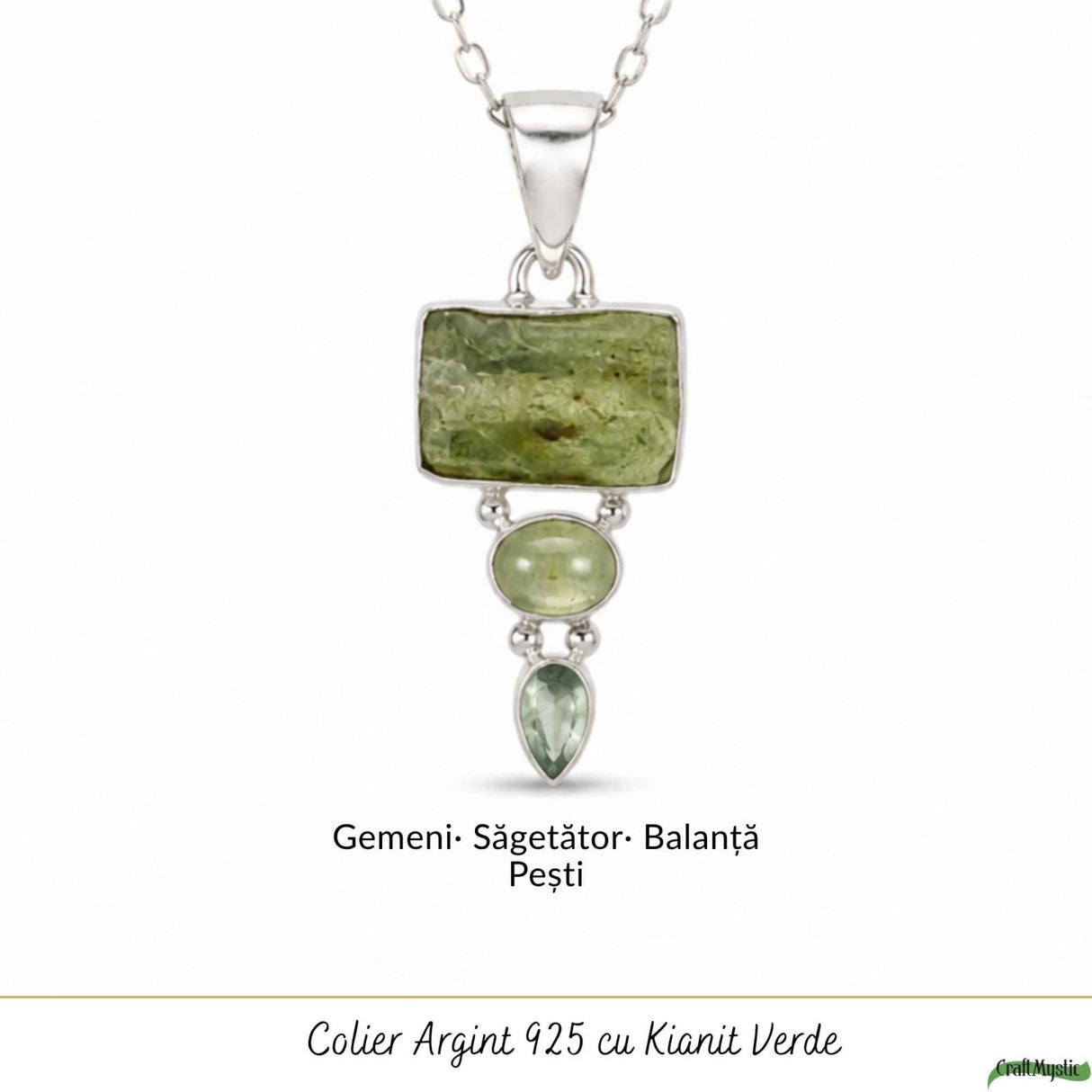 Colier Argint 925 cu Triplu Kianit Verde – Echilibru si Claritate Interioara
