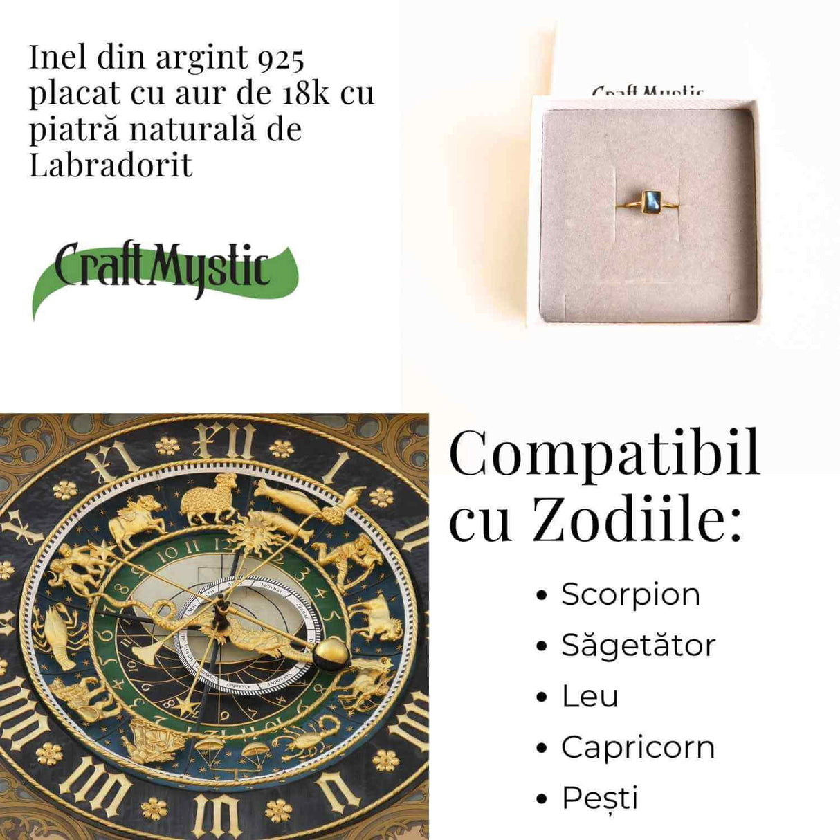 Inel Argint 925 placat cu aur 18K cu Labradorit - Claritate si Protectie Energetica