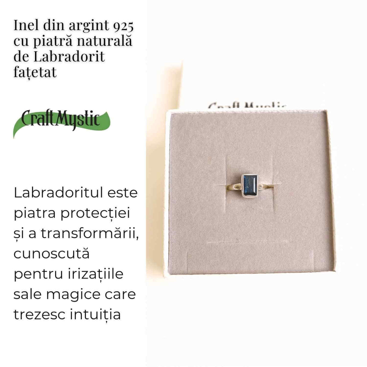 Inel Argint 925 cu Labradorit fatetat forma Dreptunghi - Claritate si Protectie