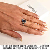 Inel Argint 925 cu Labradorit fatetat forma Dreptunghi - Claritate si Protectie