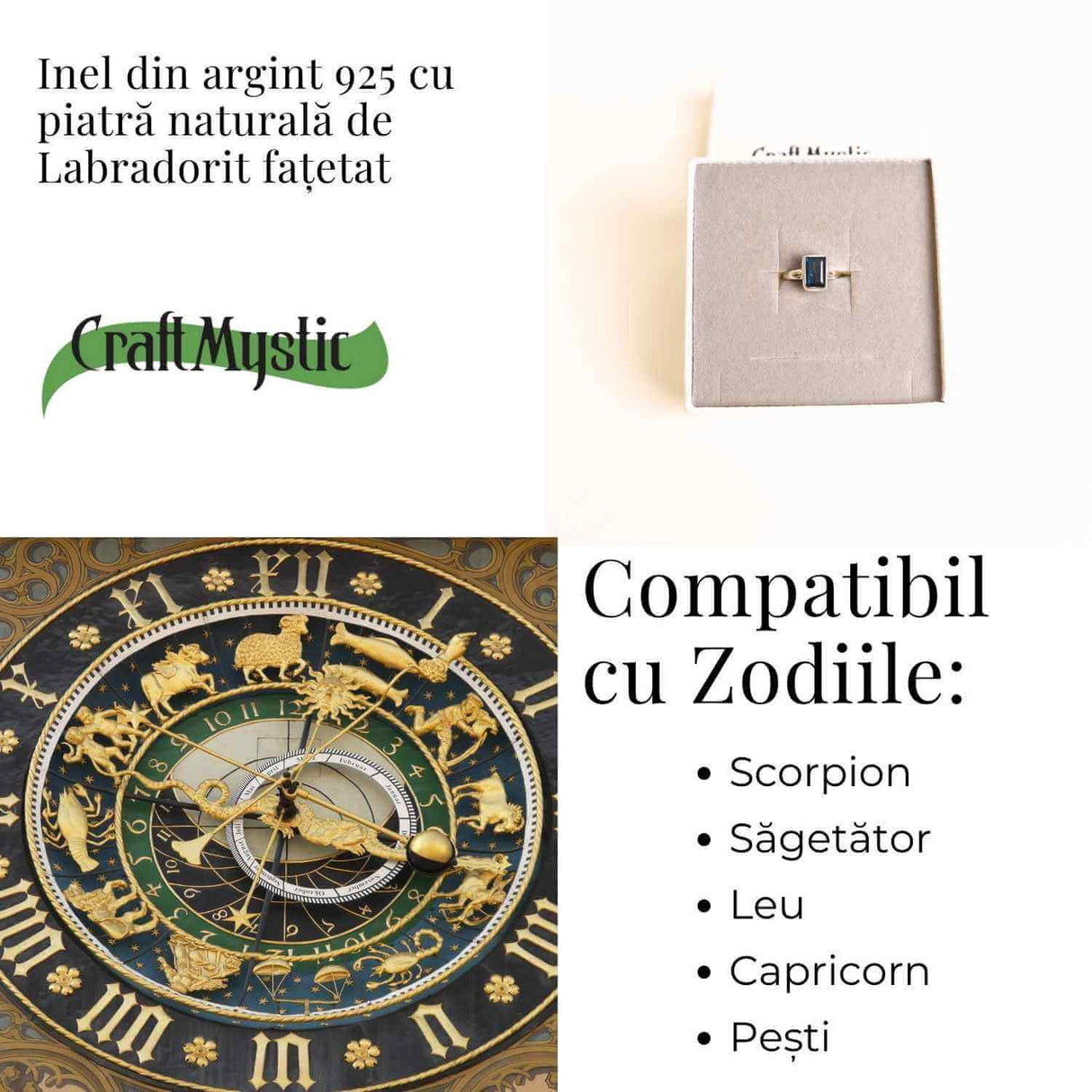Inel Argint 925 cu Labradorit fatetat forma Dreptunghi - Claritate si Protectie
