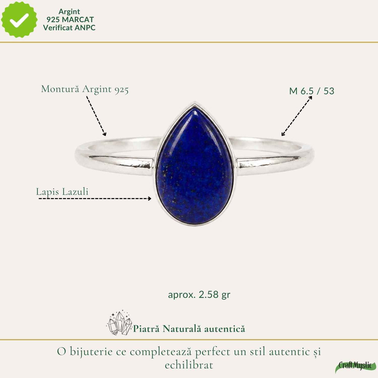 Inel argint 925 cu Lapis Lazuli lacrima – claritate si echilibru interior
