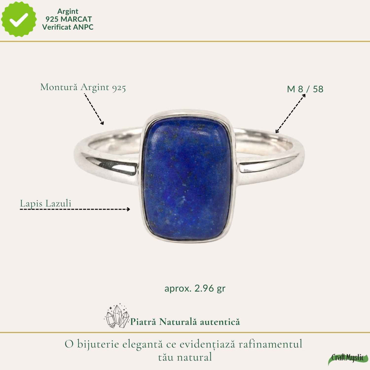 Inel argint 925 cu Lapis Lazuli dreptunghi – claritate si eleganta
