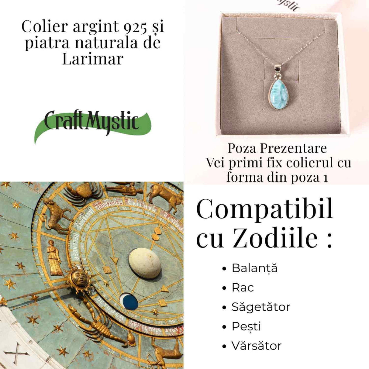 Colier Argint 925 cu Larimar Rotund - Armonie si Calm Oceanic