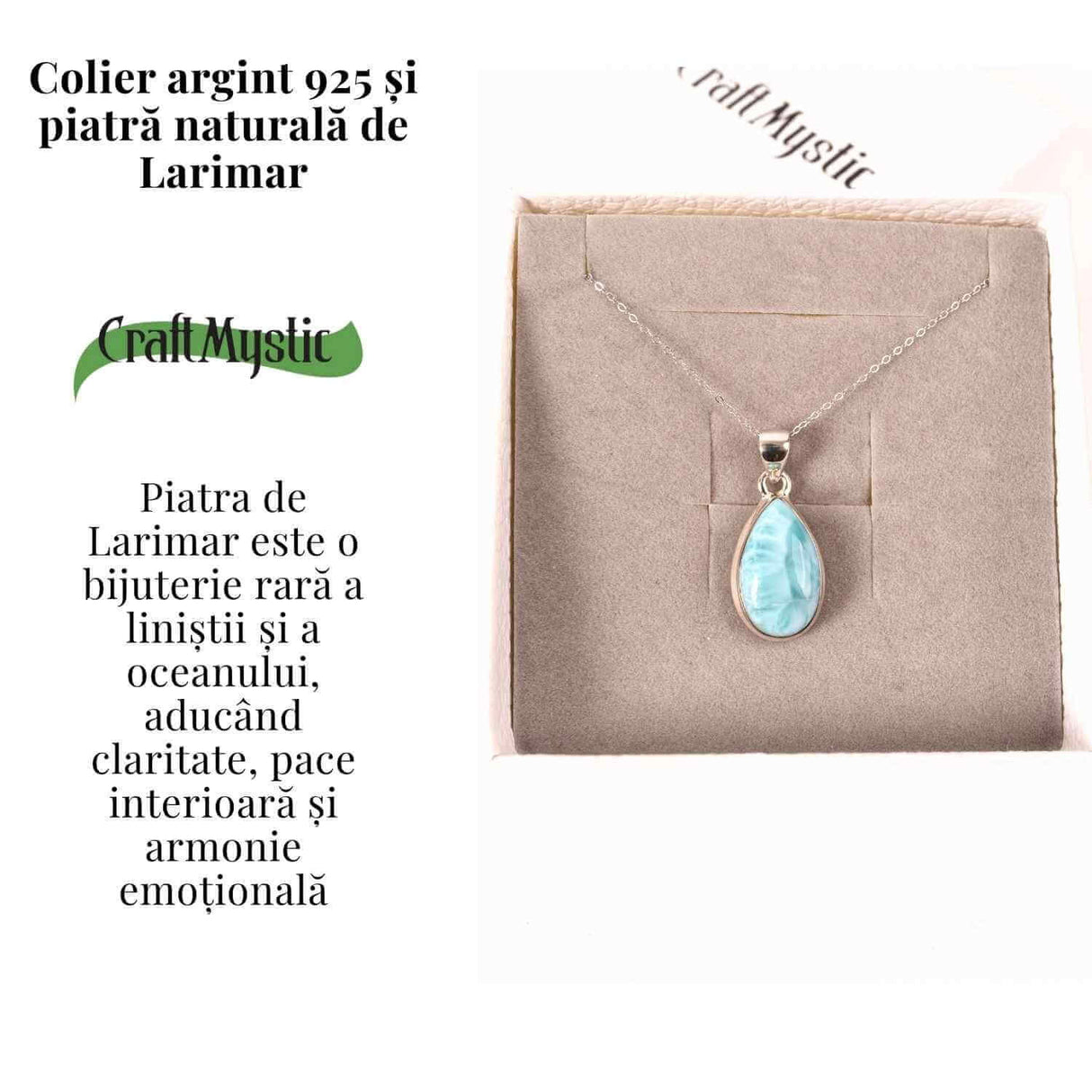 Colier Argint 925 cu Larimar in Forma de Lacrima - Liniste si Claritate Interioara