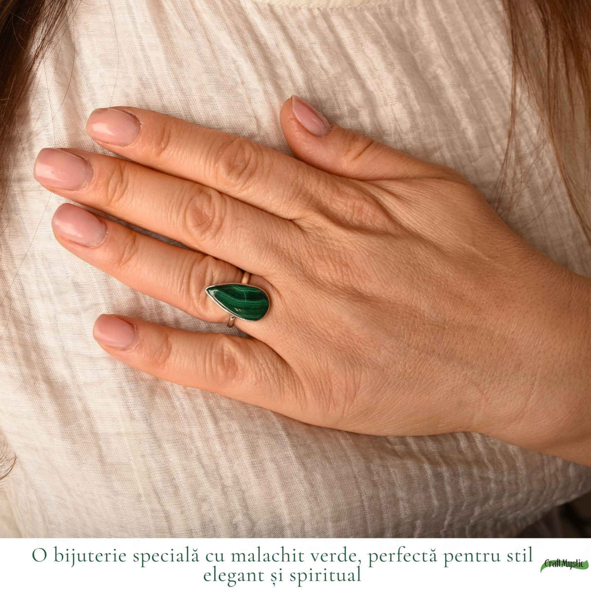 Inel Argint 925 cu Malachit Lacrima – Protectie si Feminitate Eleganta