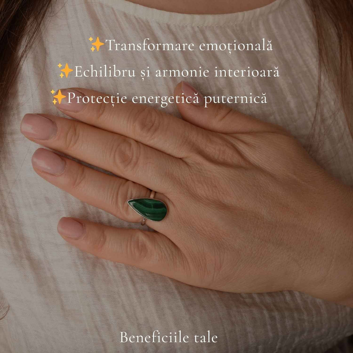 Inel Argint 925 cu Malachit Lacrima – Protectie si Feminitate Eleganta