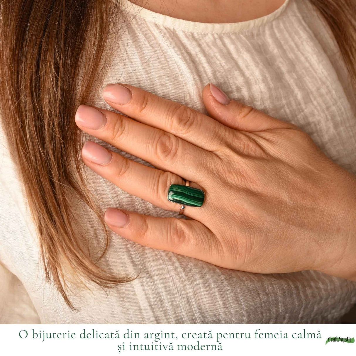 Inel Argint 925 cu Malachit Dreptunghi – Protectie si Eleganta Naturala