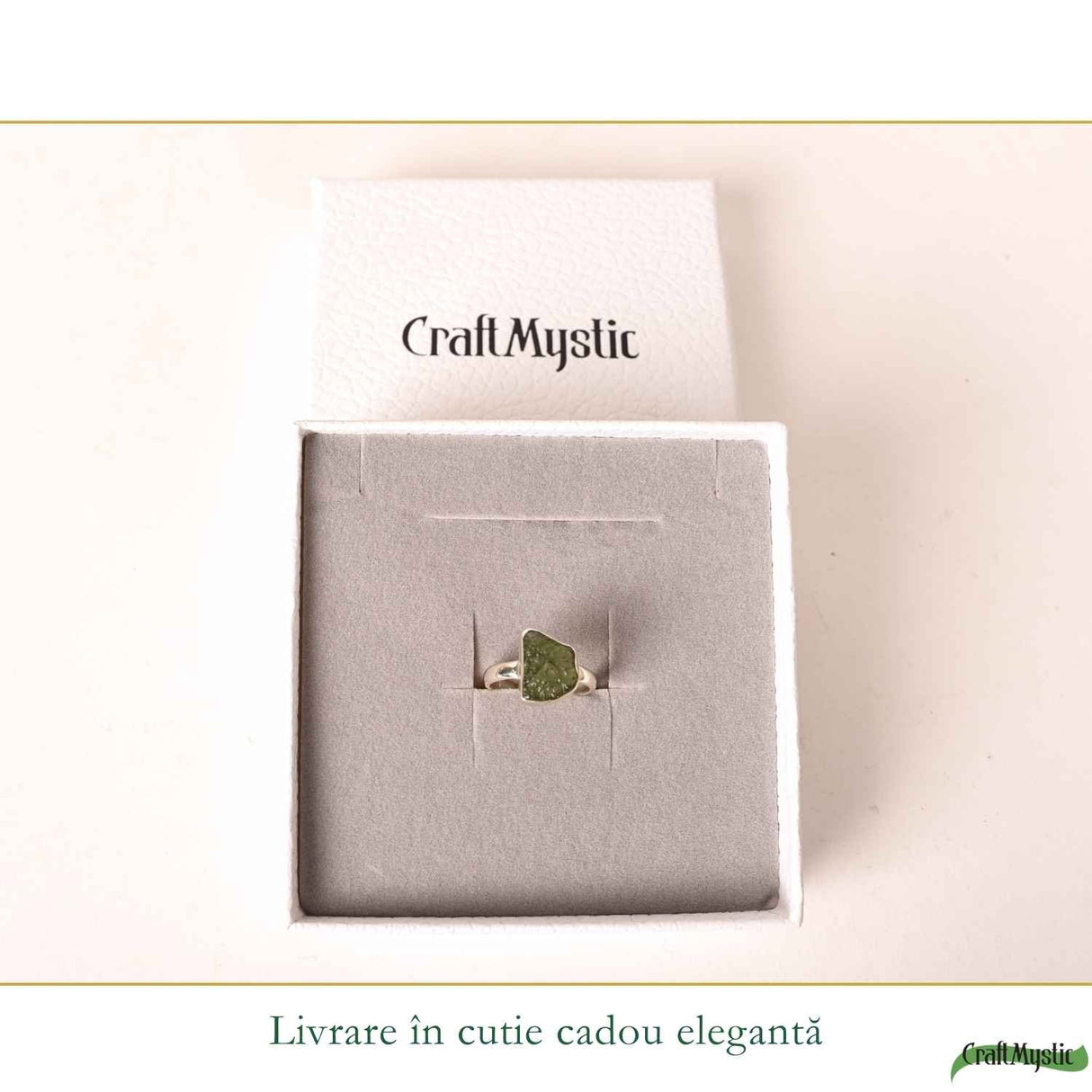 Inel din Argint 925 cu Moldavit Natural Brut, M7/54 – Energie Inalta si Aliniere Interioara