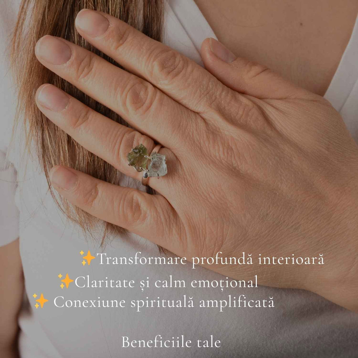 Inel argint 925 cu Moldavit si Acvamarin neuniform, M8/56.5 – transformare si claritate