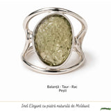 Inel Argint 925 cu Moldavit Brut Floare – Transformare si Energie