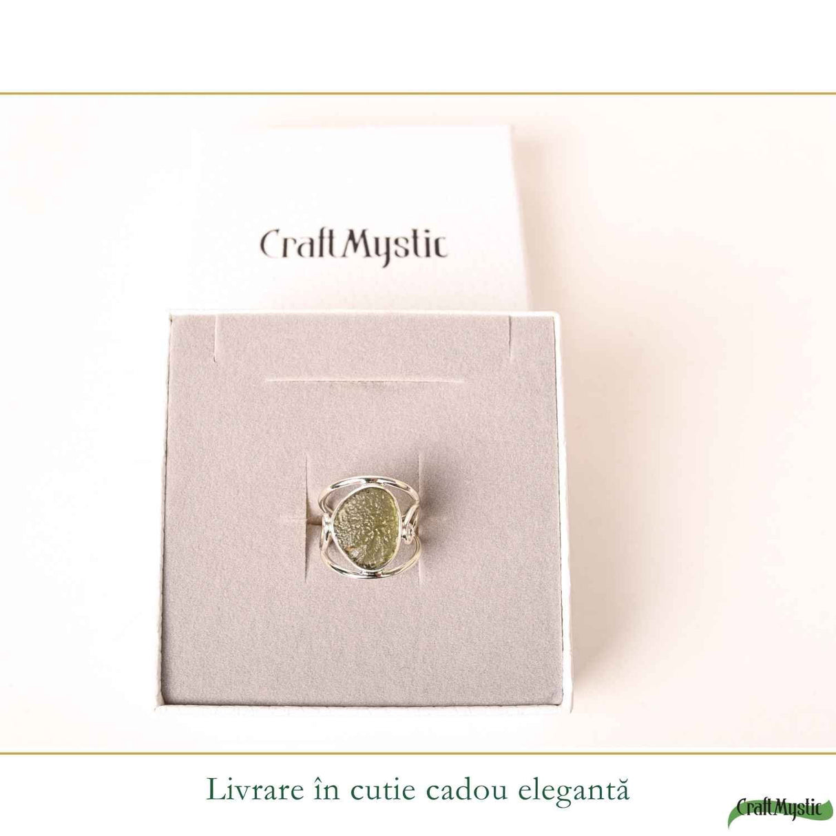 Inel Argint 925 cu Moldavit Brut Floare – Transformare si Energie