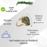Inel argint 925 cu Moldavit natural brut Marime M52-53/6 - Piatra transformarii spirituale