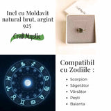 Inel argint 925 cu Moldavit natural brut Marime 55-56 (EU) / 8 (US) - Piatra transformarii spirituale
