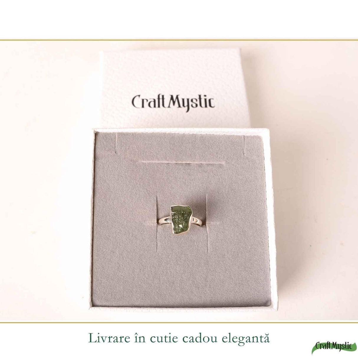 Inel din Argint 925 cu Moldavit Verde, M9/59 – Piatra Transformarii si Vindecarii Profunde